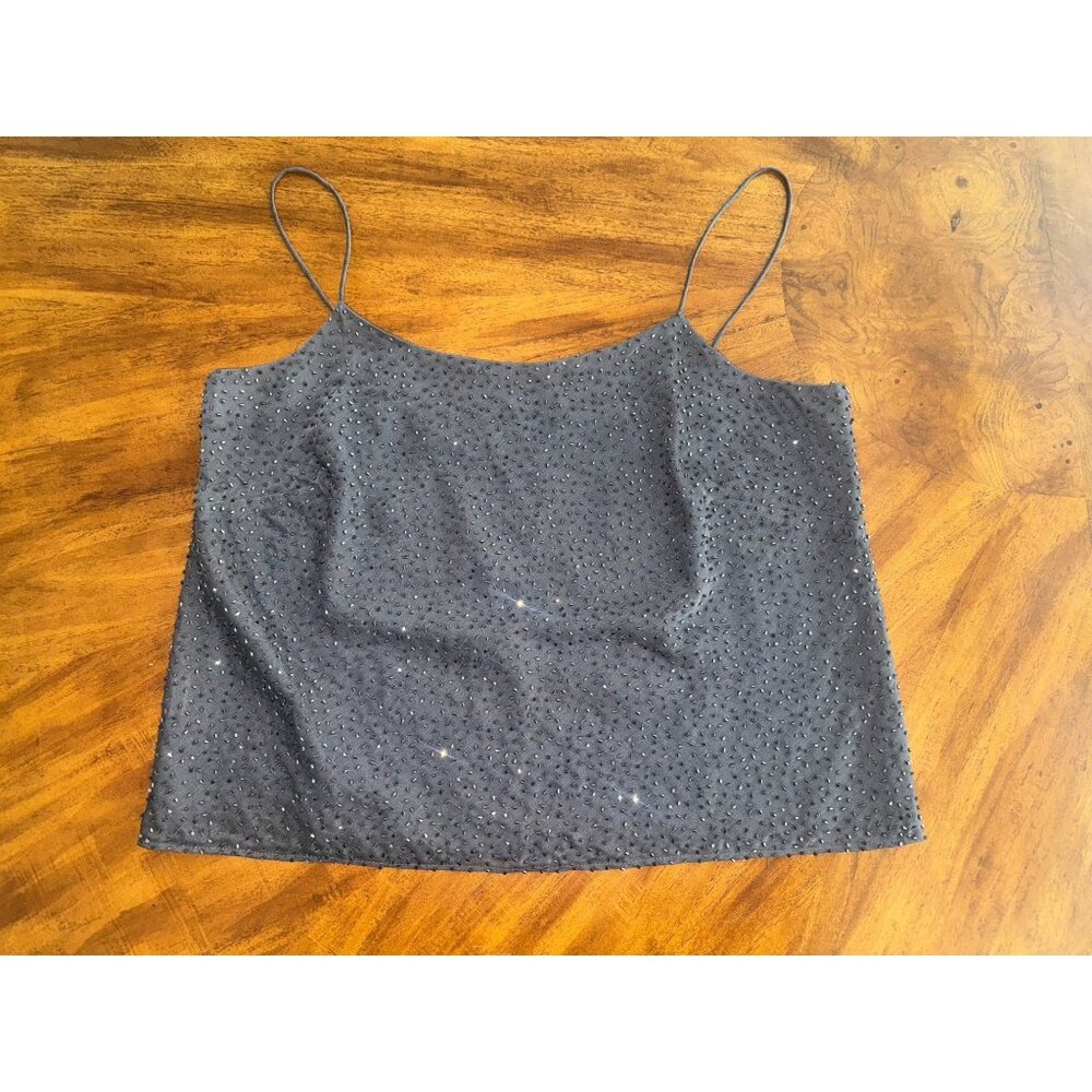 Ann Taylor Women's Gray and Silver Beaded Sparkly Cami Tank Top Shell - Size 6